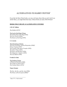 Alternatives to Harry Potter1