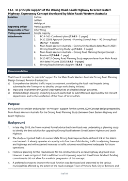 13.4 in Principle Support of the Orrong Road, Leach Highway to Great