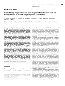 Breakthrough Fungal Infections After Allogeneic Hematopoietic Stem Cell Transplantation in Patients on Prophylactic Voriconazole