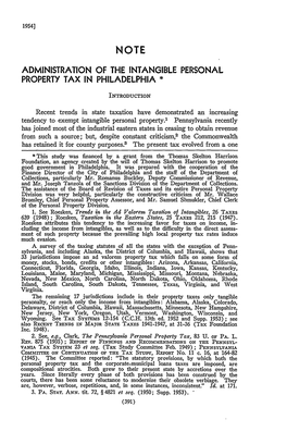 Administration of the Intangible Personal Property Tax in Philadelphia *