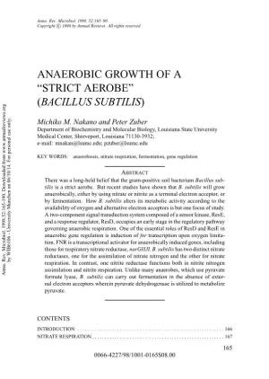 Anaerobic Growth of a “Strict Aerobe” (Bacillus Subtilis)