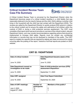Critical Incident Review Team Case File Summary