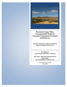 Rosemont Copper Mine. Conceptual Site Model for Assessing Contaminant Transport and Pathways