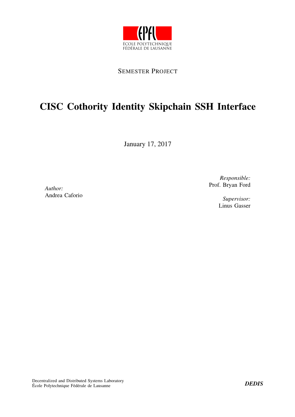 CISC Cothority Identity Skipchain SSH Interface