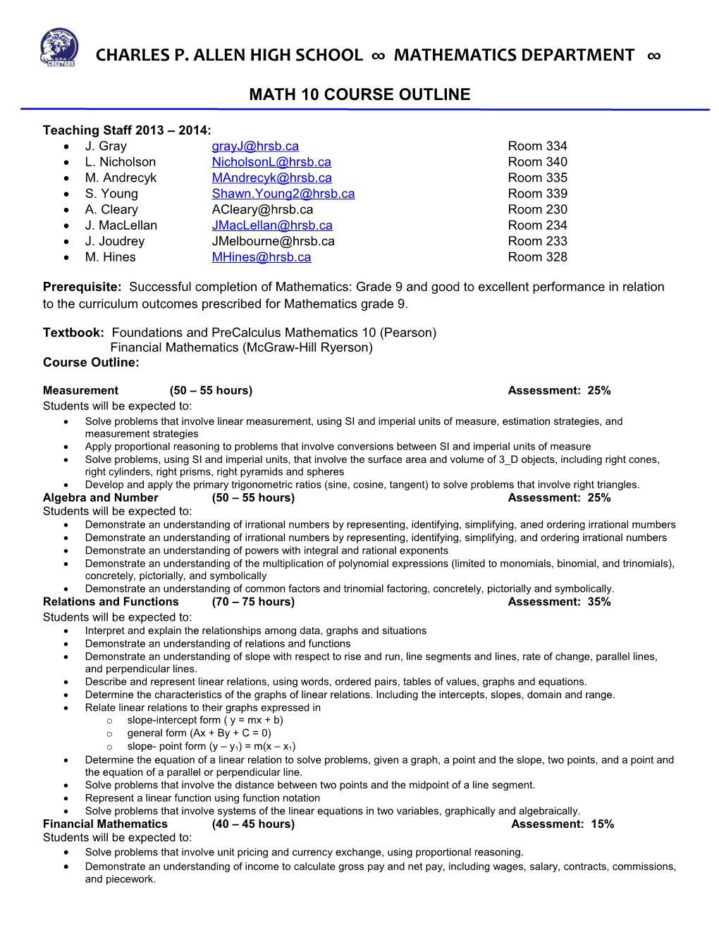 Math 10 Course Outline