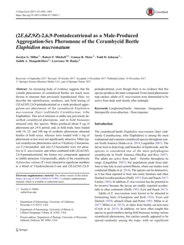 (2E,6Z,9Z)-2,6,9-Pentadecatrienal As a Male-Produced Aggregation-Sex Pheromone of the Cerambycid Beetle Elaphidion Mucronatum