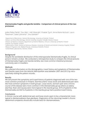 Dientamoeba Fragilis and Giardia Lamblia - Comparison of Clinical Picture of the Two Protozoan