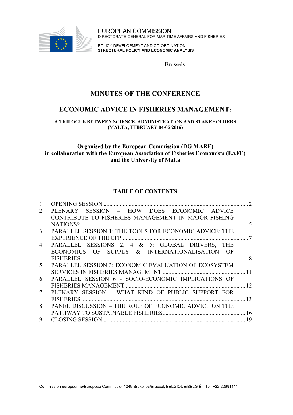 Minutes of the Conference Economic Advice in Fisheries Management