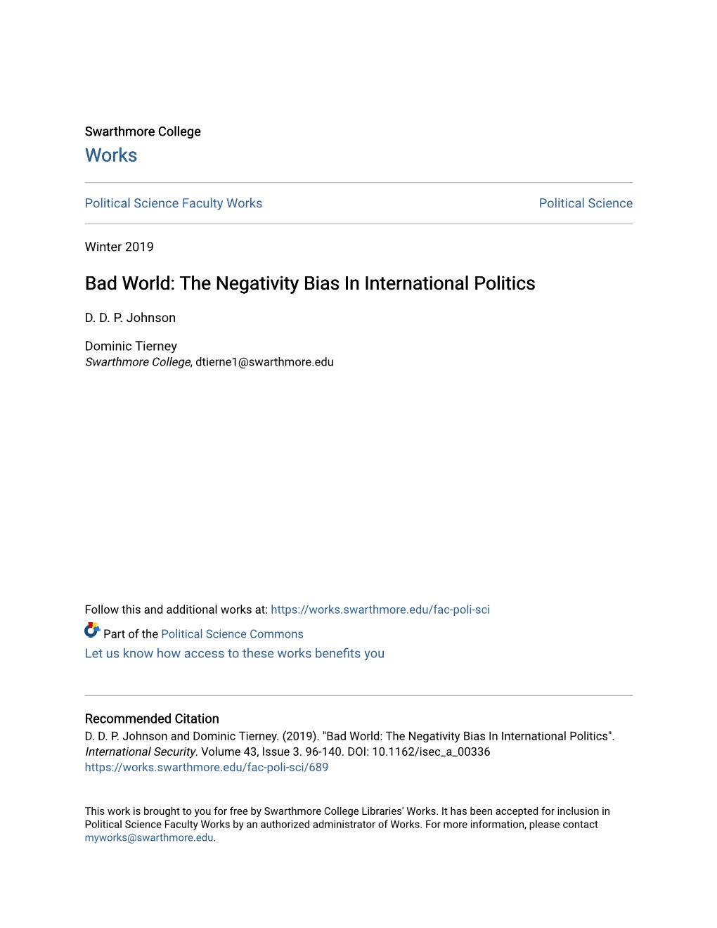 The Negativity Bias in International Politics