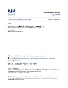 Comparison of Wetland Assessment Methods