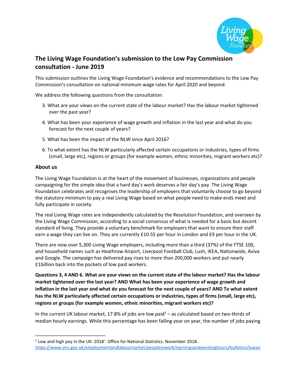 The Living Wage Foundation's Submission to the Low Pay