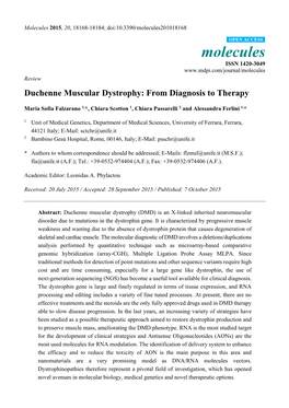 Duchenne Muscular Dystrophy: from Diagnosis to Therapy