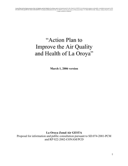 “Action Plan to Improve the Air Quality and Health of La Oroya”