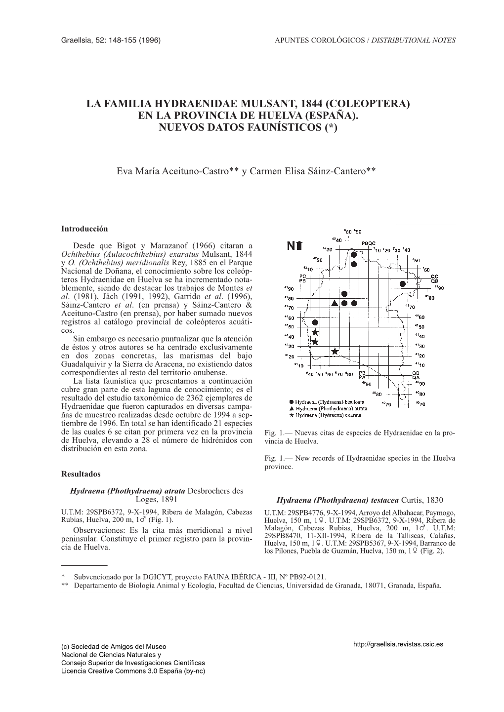 La Familia Hydraenidae Mulsant, 1844 (Coleoptera) En La Provincia De Huelva (España)