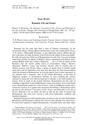 Essay Review Romantic Life and Science