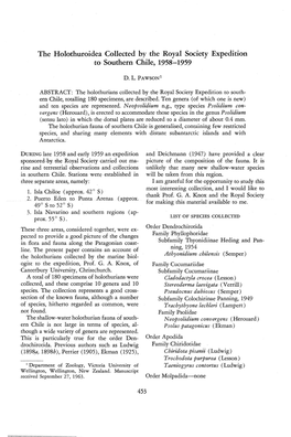 The Holothuroidea Collected by the Royal Society Expedition to Southern Chile, 1958-1959