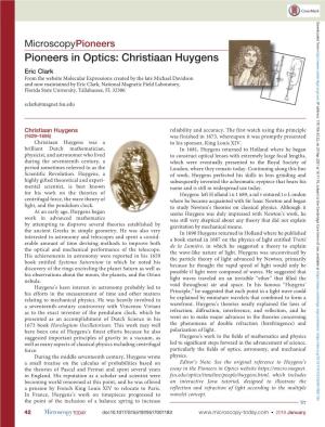 Pioneers in Optics: Christiaan Huygens
