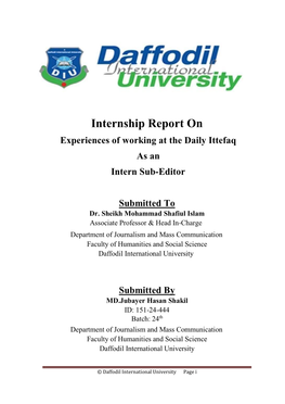 Internship Report on Experiences of Working at the Daily Ittefaq As An