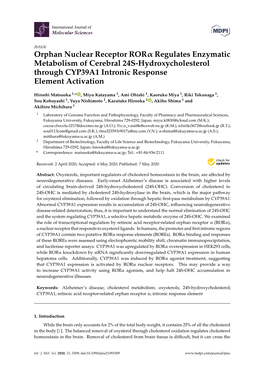 Orphan Nuclear Receptor Rorα Regulates Enzymatic Metabolism of Cerebral 24S-Hydroxycholesterol Through CYP39A1 Intronic Response Element Activation