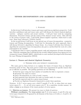 Tensor Decomposition and Algebraic Geometry