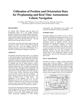 Utilization of Position and Orientation Data for Preplanning and Real Time Autonomous Vehicle Navigation