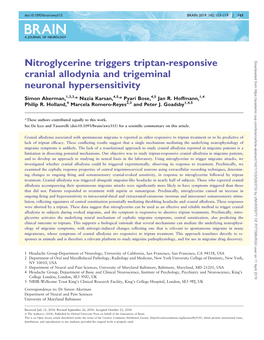 Nitroglycerine Triggers Triptan-Responsive Cranial Allodynia