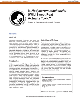 Is Hedysarum Mackenziei (Wild Sweet Pea) Actually Toxic? Edward M