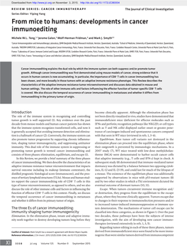 From Mice to Humans: Developments in Cancer Immunoediting