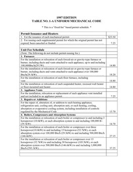 Table No. 1-A Uniform Mechanical Code