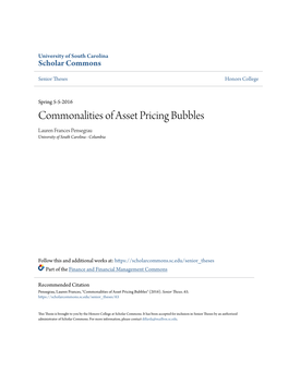 Commonalities of Asset Pricing Bubbles Lauren Frances Pensegrau University of South Carolina - Columbia