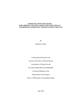 Communication Strategies for Christian Witness Among the Lowland Lao Informed by Worldview Themes in Khwan Rituals