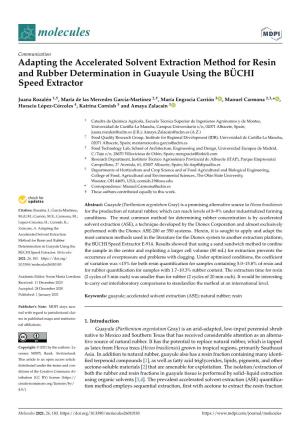 Adapting the Accelerated Solvent Extraction Method for Resin and Rubber Determination in Guayule Using the BÜCHI Speed Extractor
