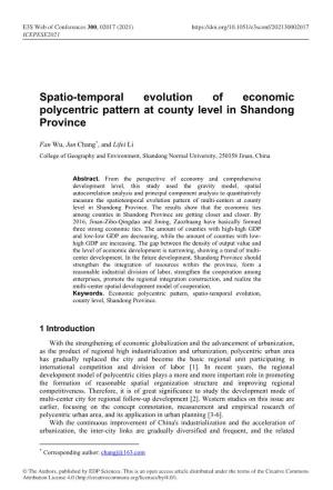 Spatio-Temporal Evolution of Economic Polycentric Pattern at County Level in Shandong Province