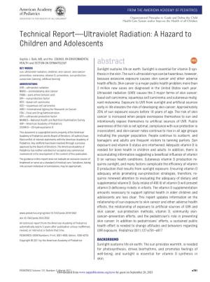 Technical Report—Ultraviolet Radiation: a Hazard to Children and Adolescents