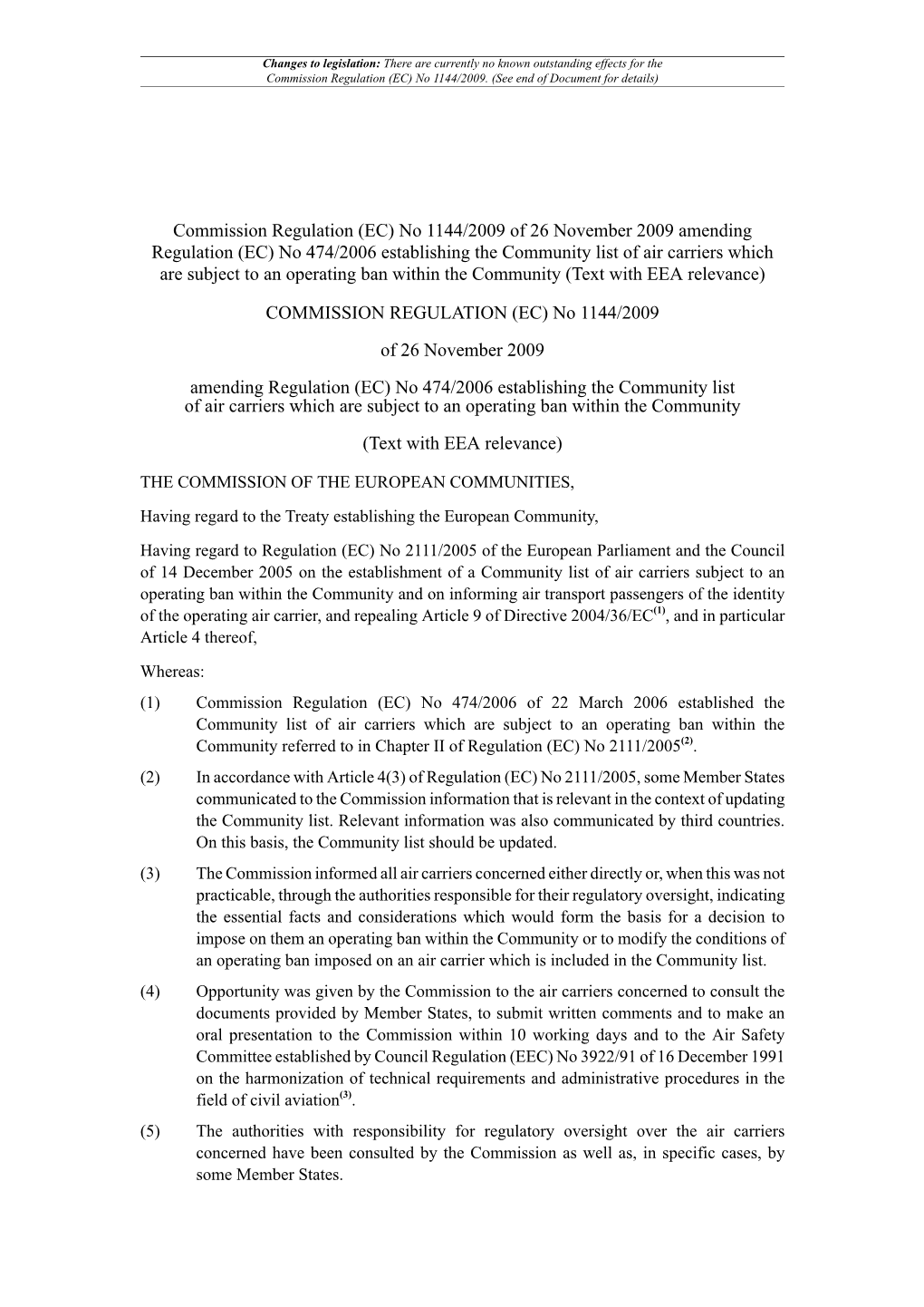Commission Regulation (EC) No 1144/2009