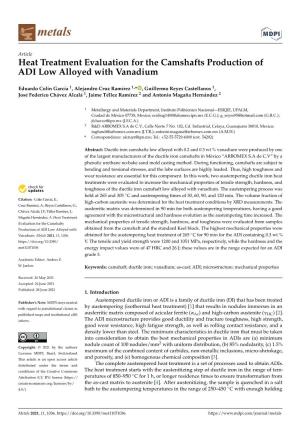 Heat Treatment Evaluation for the Camshafts Production of ADI Low Alloyed with Vanadium