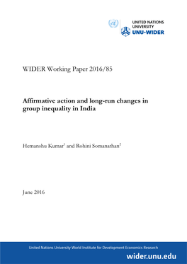 WIDER Working Paper 2016/85 Affirmative Action and Long-Run