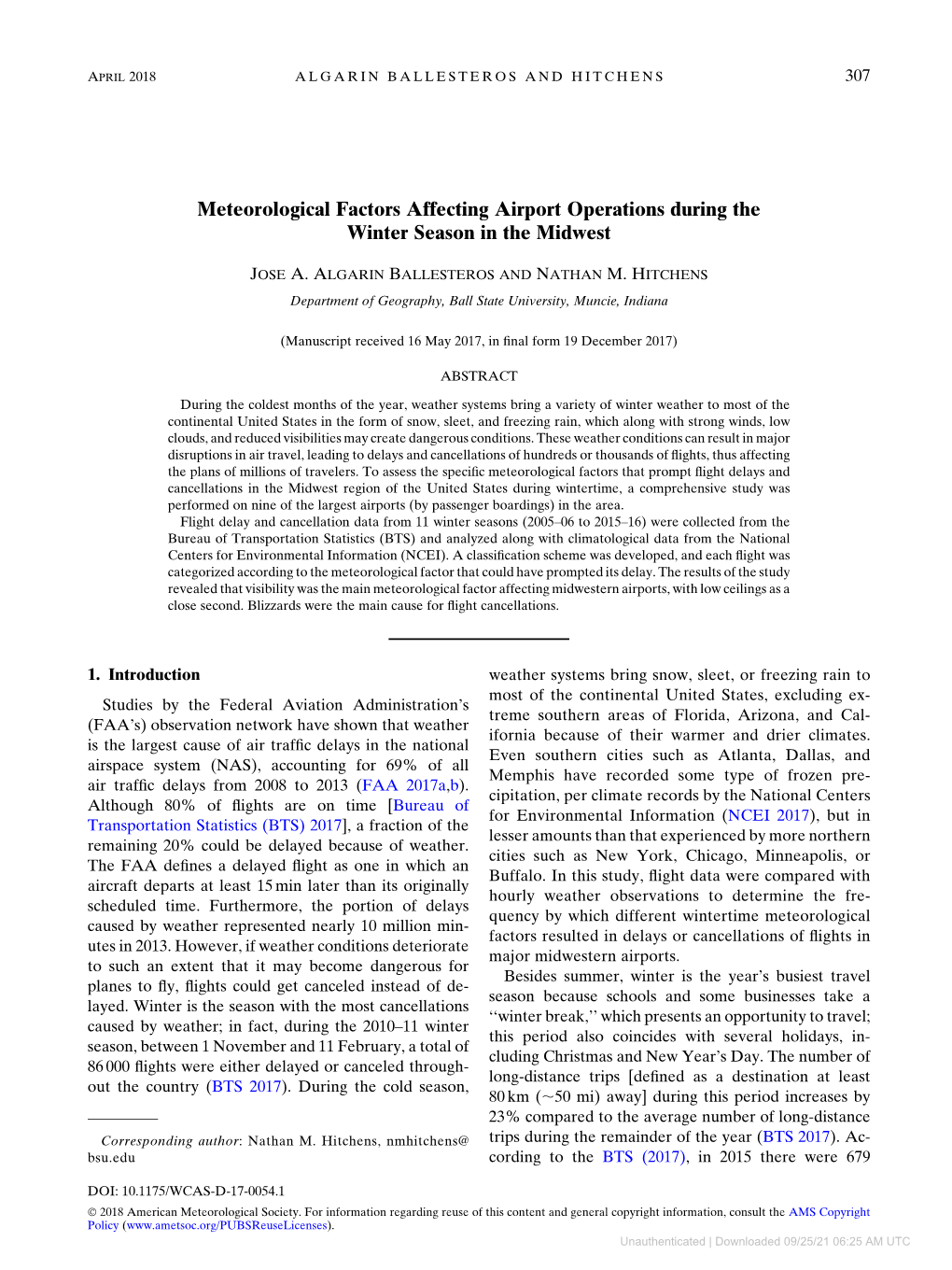 Meteorological Factors Affecting Airport Operations During the Winter Season in the Midwest