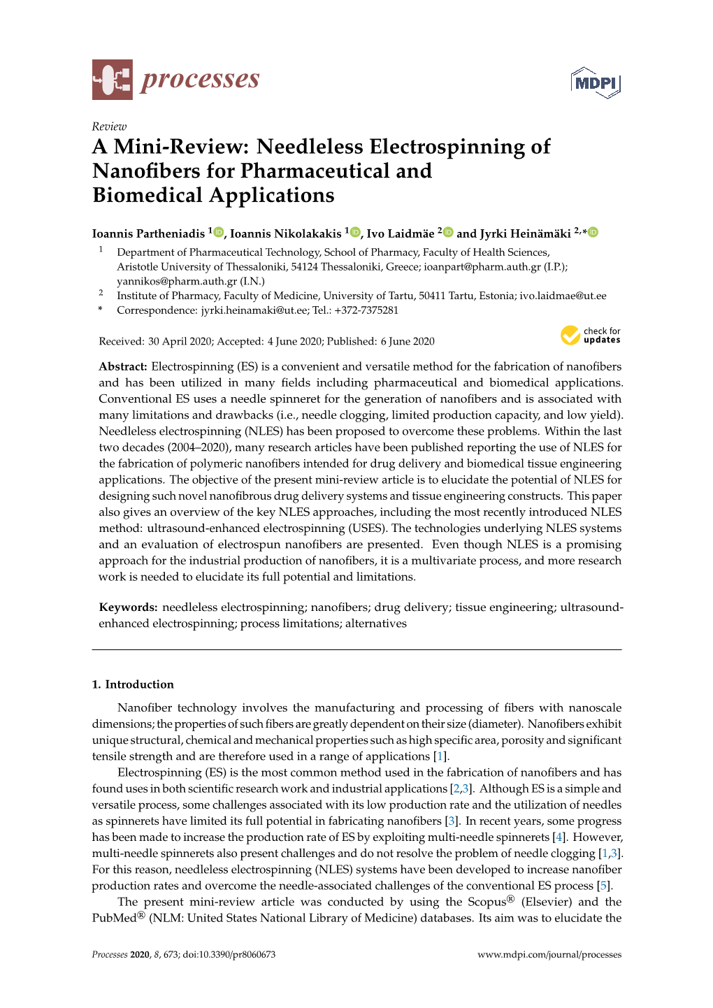 Needleless Electrospinning of Nanofibers for Pharmaceutical And