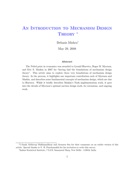 An Introduction to Mechanism Design Theory ∗