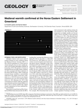 Medieval Warmth Confirmed at the Norse Eastern Settlement in Greenland G