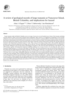 A Review of Geological Records of Large Tsunamis at Vancouver Island, British Columbia, and Implications for Hazard John J