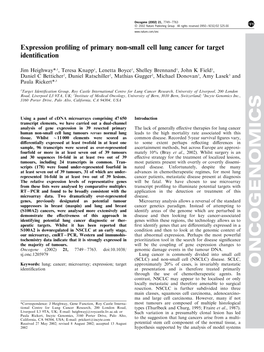 ONCOGENOMICS Through the Use of Chemotherapeutic Agents