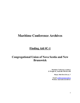 Maritime Conference Archives Finding Aid #C-1 Congregational Union Of