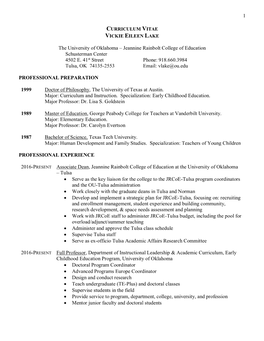 Curriculum Vitae of Vickie Eileen Lake