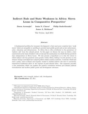 Indirect Rule and State Weakness in Africa: Sierra Leone in Comparative Perspective