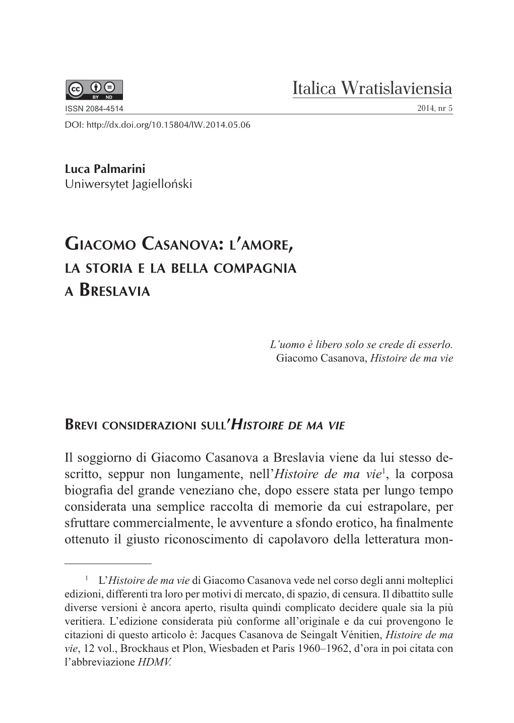 Giacomo Casanova: L’Amore, La Storia E La Bella Compagnia a Breslavia