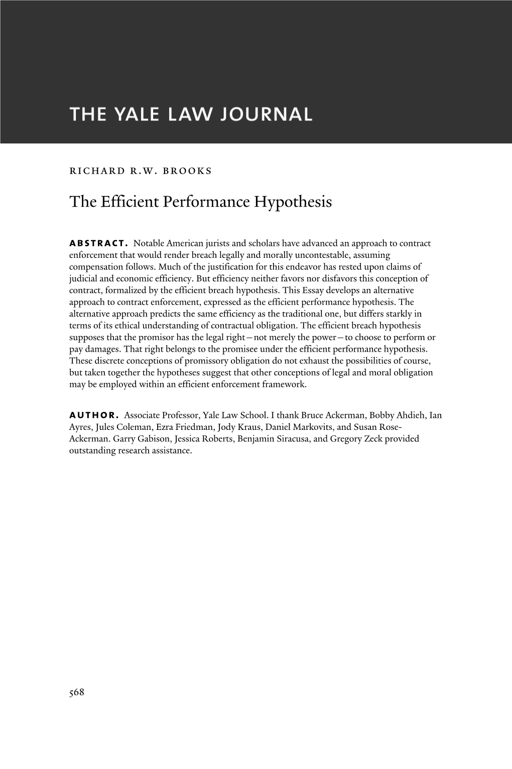 The Efficient Performance Hypothesis Abstract