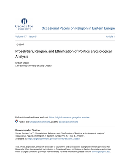 Proselytism, Religion, and Ethnification of Politics A