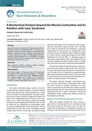A Biochemical Analysis Beyond the Muscle Contraction and Its Relation with Isaac Syndrome Valdemir Aquino De Freitas Neto*